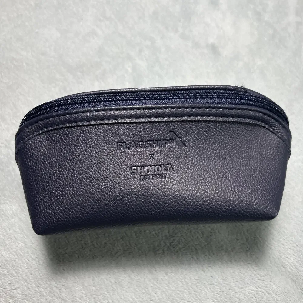 Shinola Detroit Flagship AA Navy Blue Zip Amenity Toiletry Pouch Bag Excellent